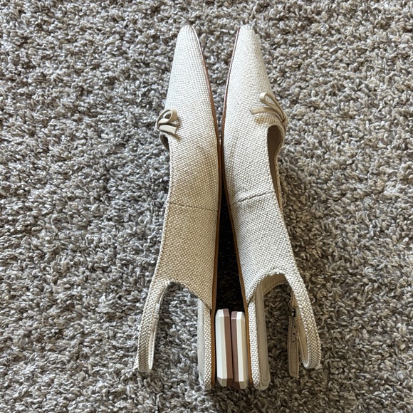 SCHUTZ Violetta Offwhite Pointed Toe Slingback Flats with Bow Size 7 - Picture 5 of 10